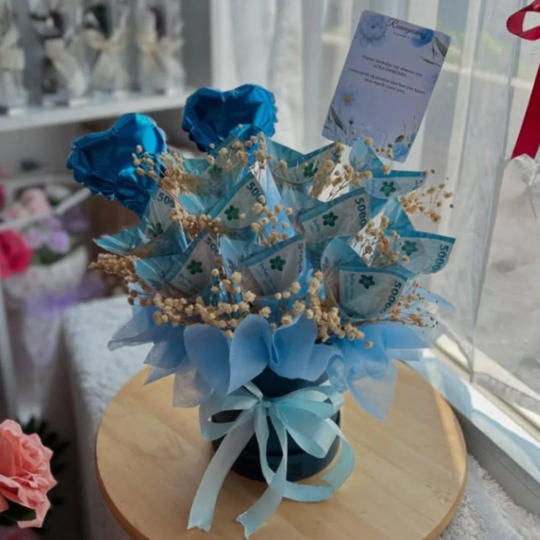 Bunga Meja Nuansa Biru - Table Flower Khanaya Florist Medan